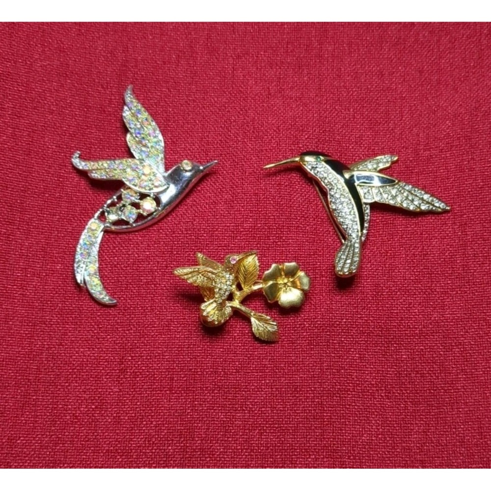 Hummingbird Brooch Pin Lot Of 3 Gold & Silver Toned
